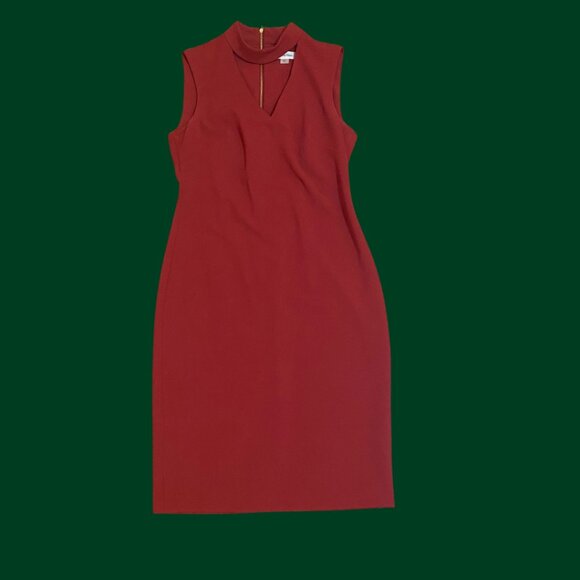 ๐ฅ Calvin Klein Red Sleeveless Zip-Back Sheath Dress โ Size 6 | Keyhole Neckline - Picture 3 of 10